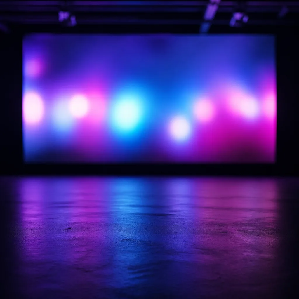 Muro LED con degradado violeta y cian